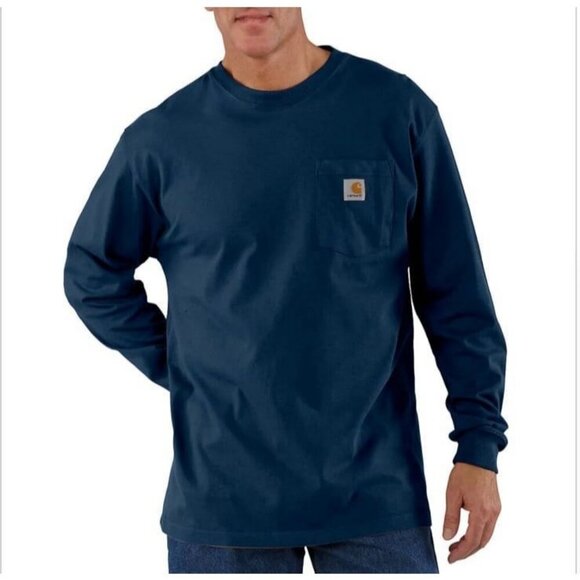 NWOT Carhartt Loose Fit Heavyweight Long Sleeve Pocket T-Shirt Navy Blue Large - Picture 1 of 6